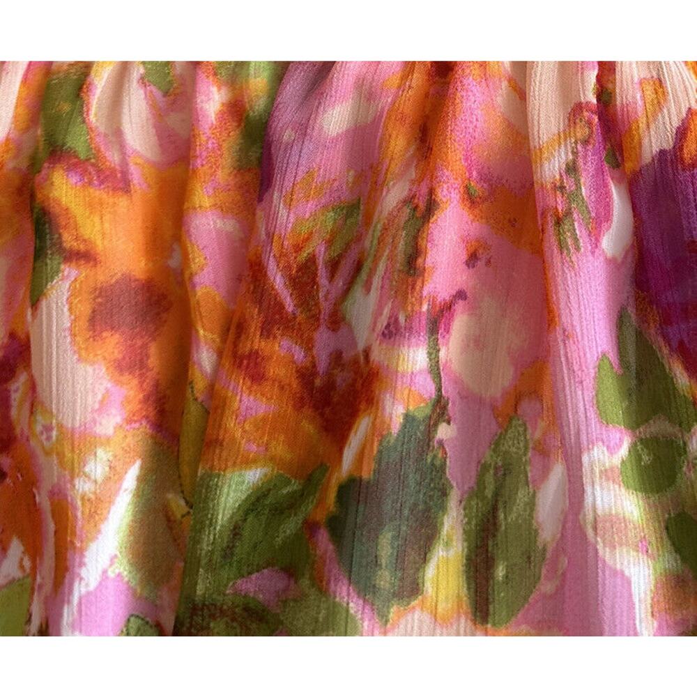 New Anthropologie Fig & Flower Floral Boho Hi Lo Chiffon LS Dress Lined Large - Picture 7 of 9